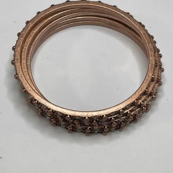 bronze bangle bracelets set of five 5 costume jewelry trendy versatile boho - Picture 2 of 9